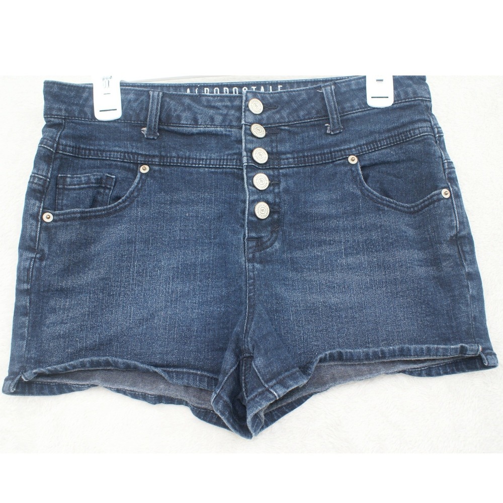 Aeropostale High Waisted Shorty Denim Shorts Dark Wash Button Fly Size 10 Summer